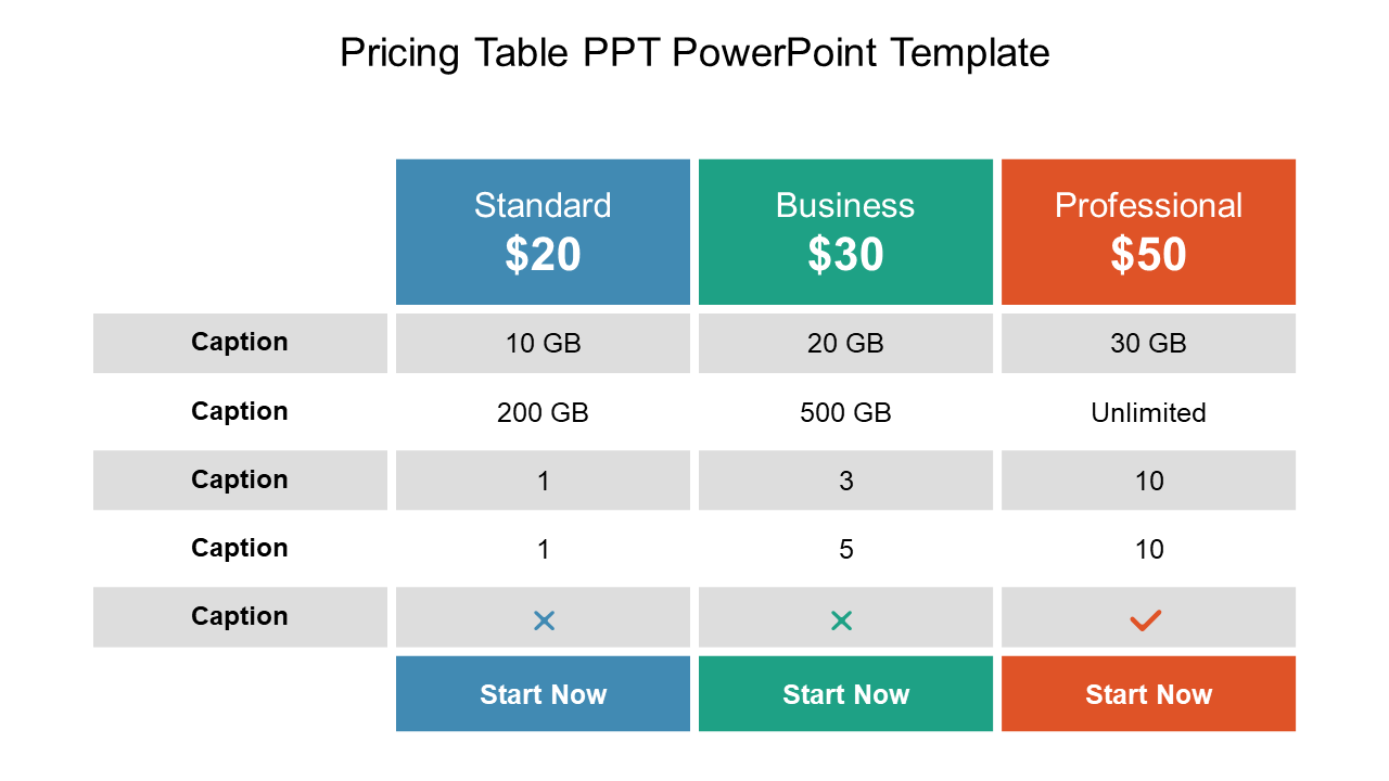 Best Pricing Table PPT PowerPoint Template
